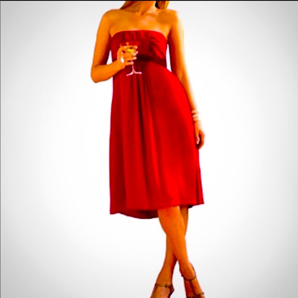 Banana Republic Petite Red Silk Strapless Dress